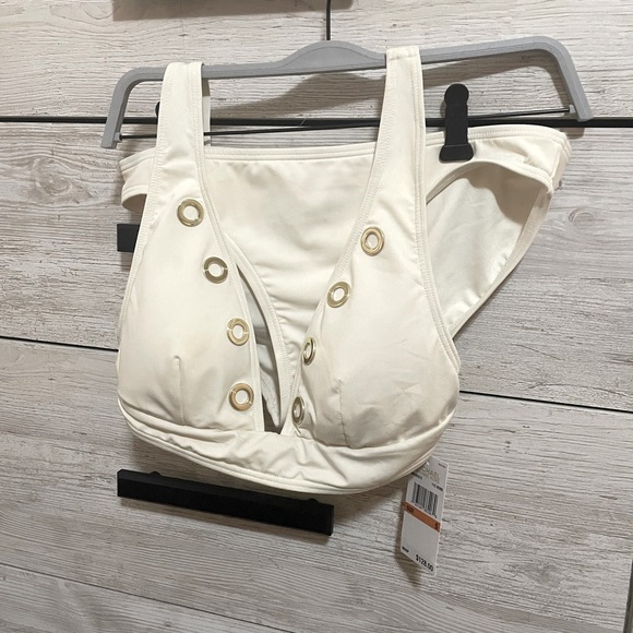 NWT, Small, bone colored, Michael Kors 2piece bikini swimsuit with gold accents - Picture 1 of 9